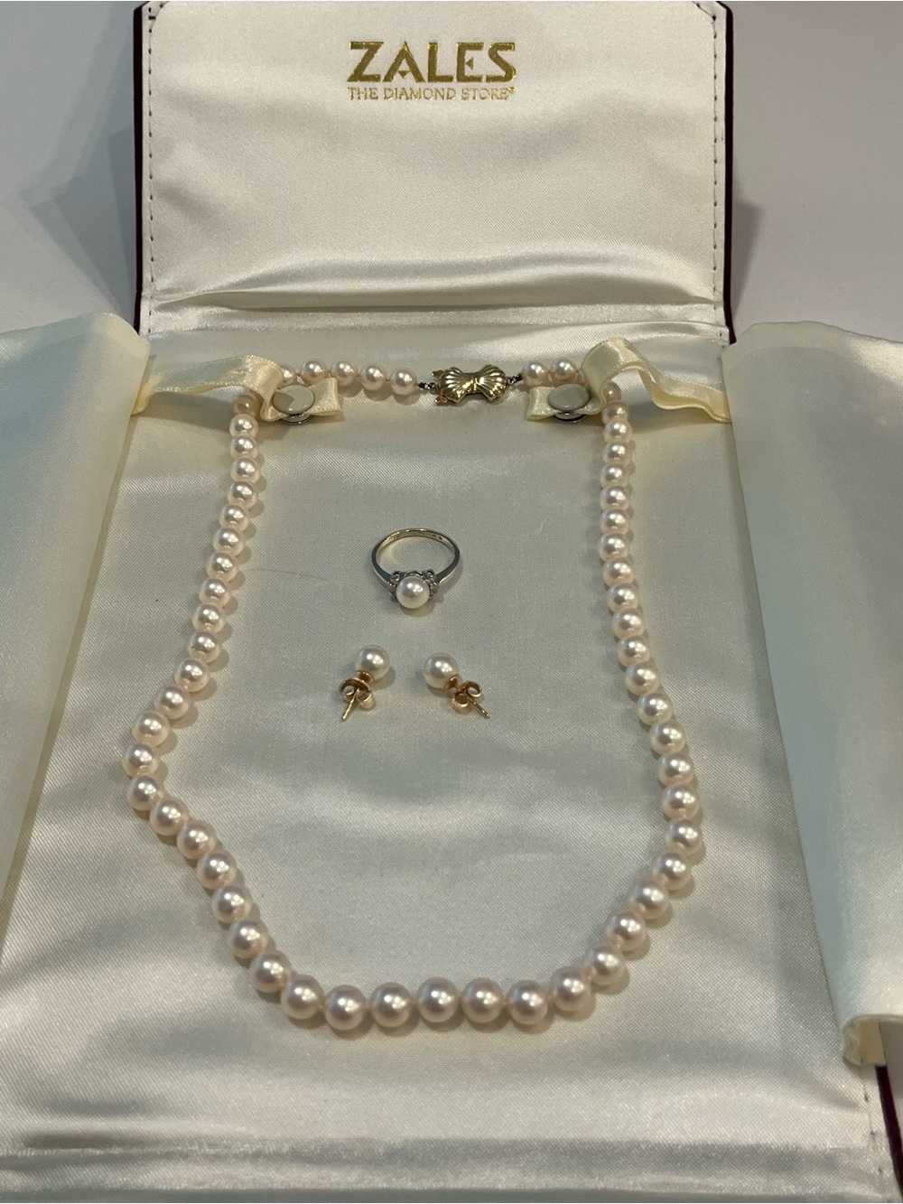 Mikimoto Cream Pearl Necklace with Matching Studs and Ring